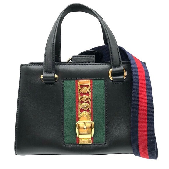 Gucci Sylvie 2way Handbag Shoulder Bag Black - Picture 1 of 8